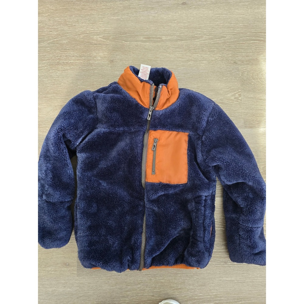 Tommy Bahama Kids Blue‎ Fuzzy Fleece Jacket Orange Trim Zipper Pocket Size S 5/6